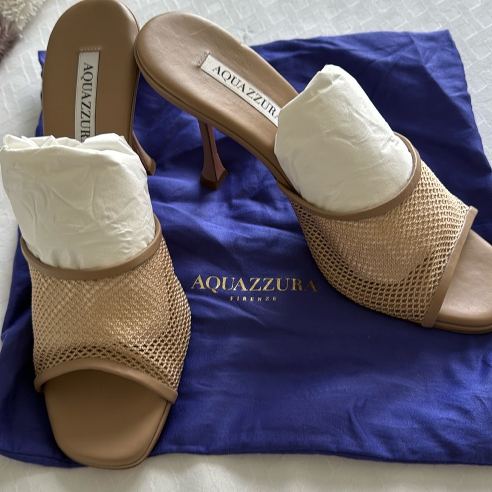 Aquazzura  mesh mule  nude with leather trim size 40 New!